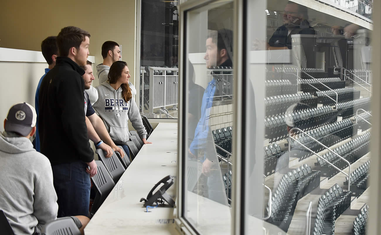 Students looking over a baseball stadium